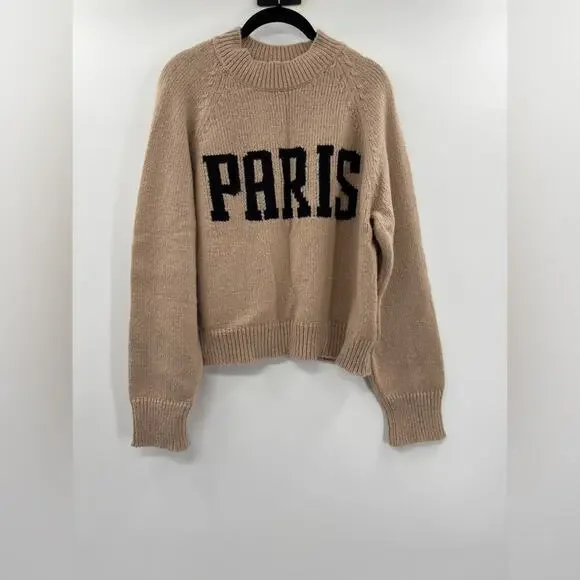 ANINE BING Kendrick Wool/Cashmere Blend University Paris Sweater in Light Camel - Picture 9 of 12